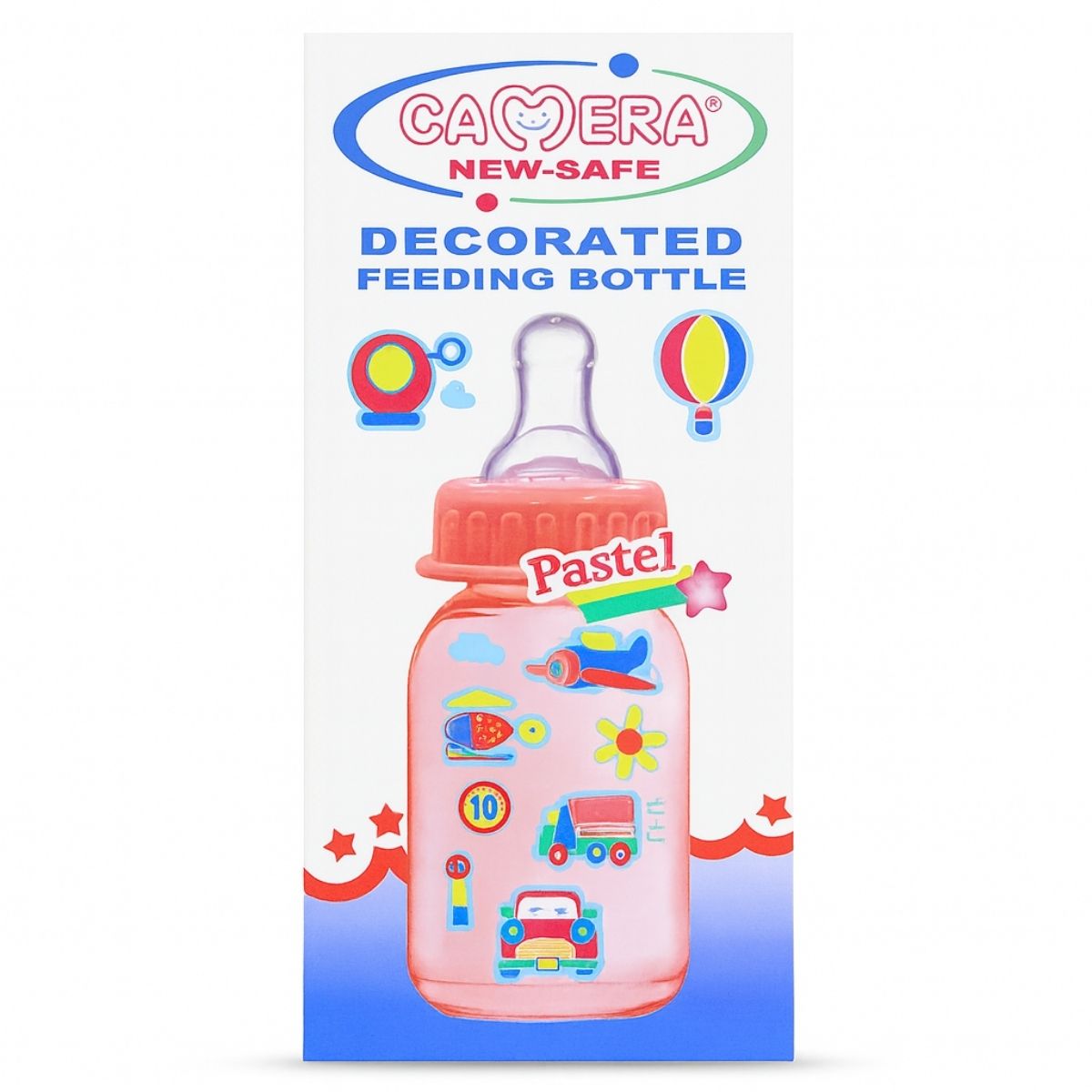 Camera Decorated Feeding Bottle 150ml – BPA-free baby feeder with colorful prints