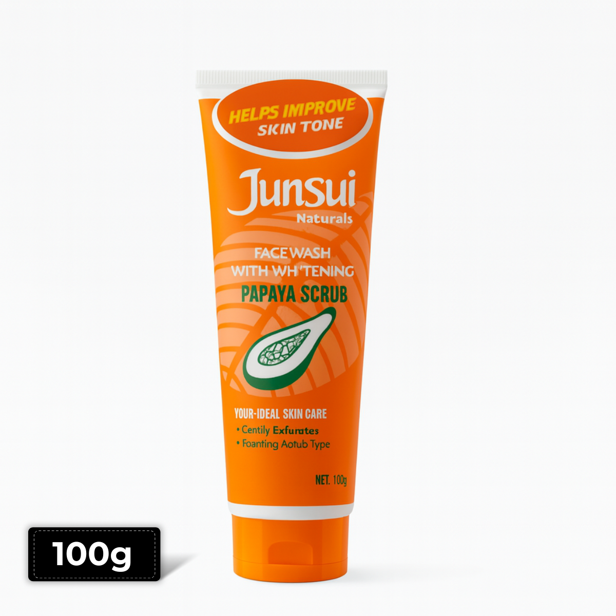 Junsui Papaya Scrub Face Wash 100g tube – exfoliating cleanser with papaya extract for glowing skin