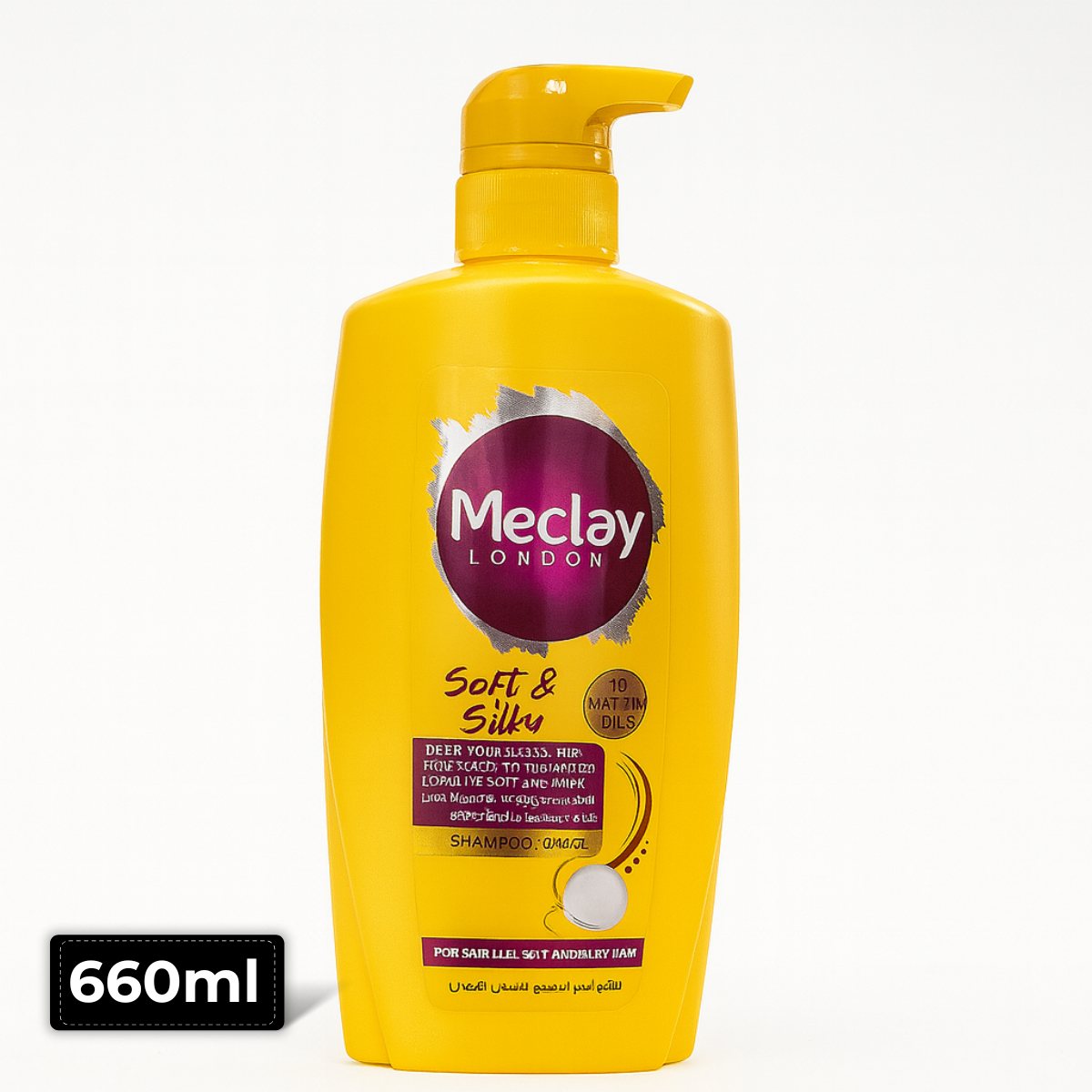 Meclay London Soft & Silky Shampoo 660ml bottle – Softens hair, adds shine, and controls frizz, available at AMMA’s SUPER MART