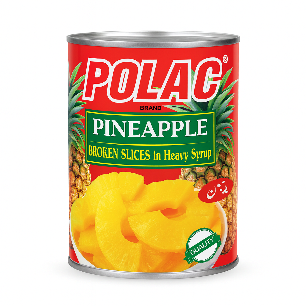 Polac Pineapple Broken Slices 565 gm – Juicy pineapple slices in syrup tin pack