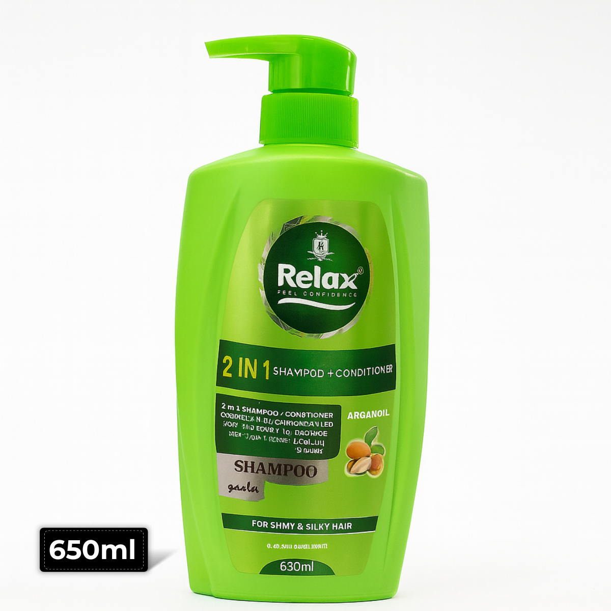 Relax 2 in 1 Shampoo + Conditioner 650ml bottle – Cleanses and conditions hair in one step, available at AMMA’s SUPER MART

