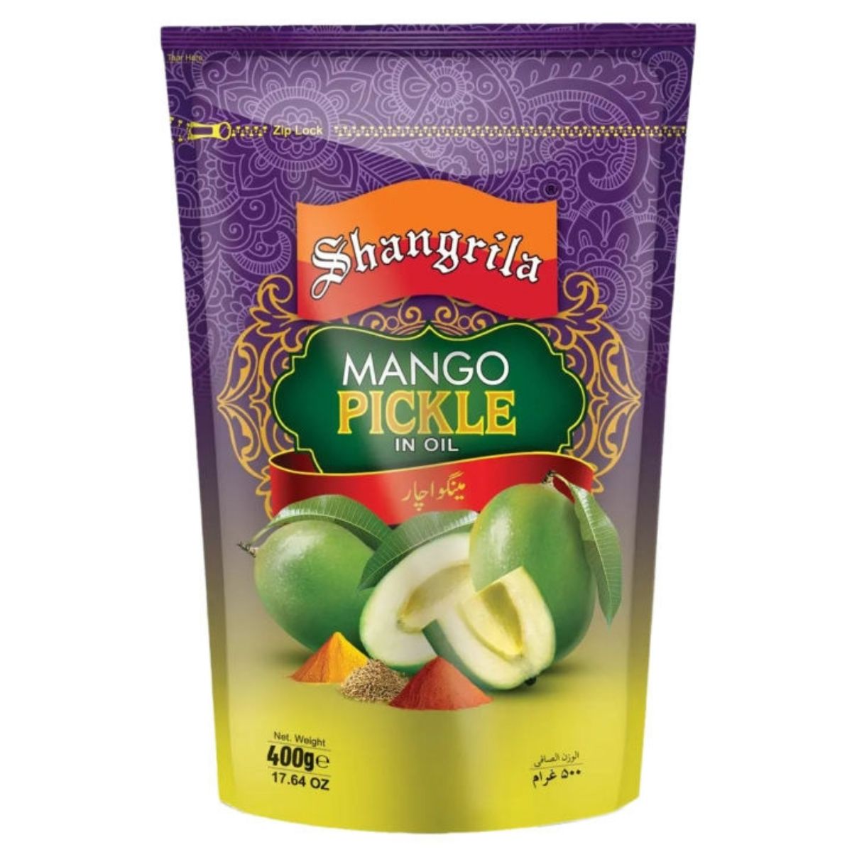 Shangrila Mango Pickle Pouch 400 gm – Tangy and spicy mango achar pack