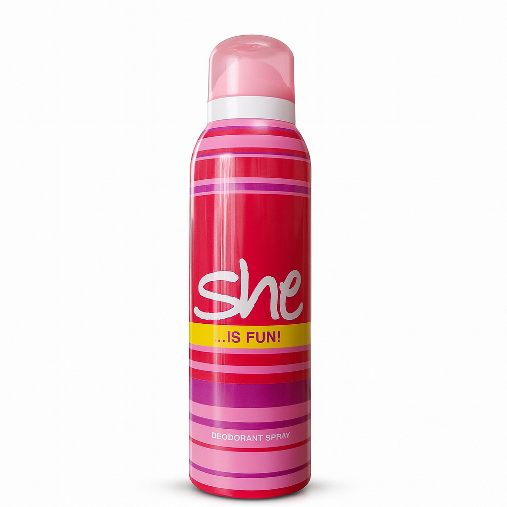 She Is Fun! Perfumed Body Spray 150ml – Fruity-floral feminine deodorant with long-lasting freshness for women at Amma’s Super Mart