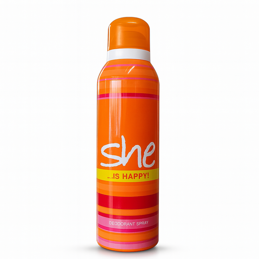 She Is Happy! Perfumed Body Spray 150ml – Refreshing floral-fruity feminine deodorant with long-lasting freshness at Amma’s Super Mart