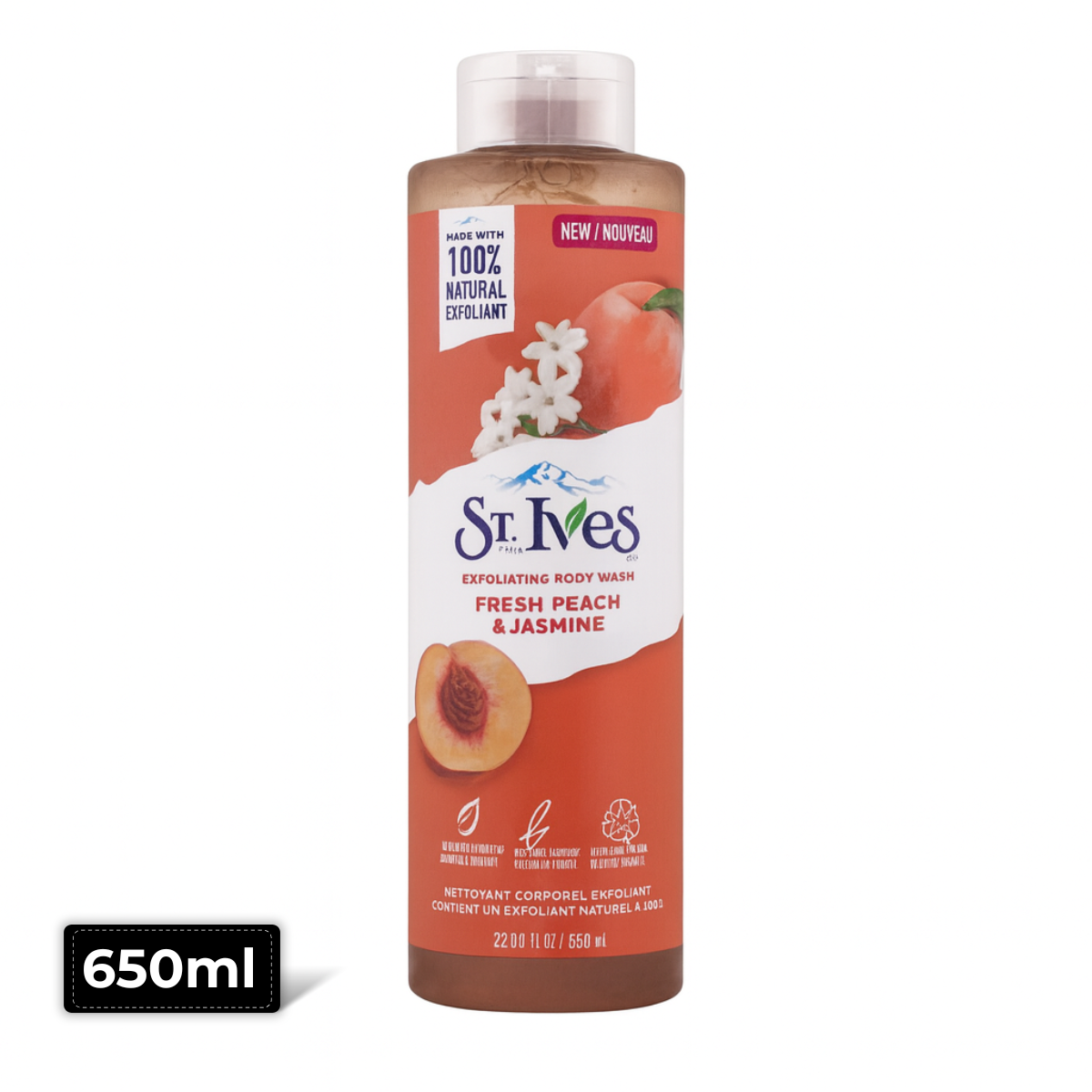 St. Ives Body Wash Fresh Peach 650ml – Refreshing Fruity Cleanser with Natural Peach Extracts