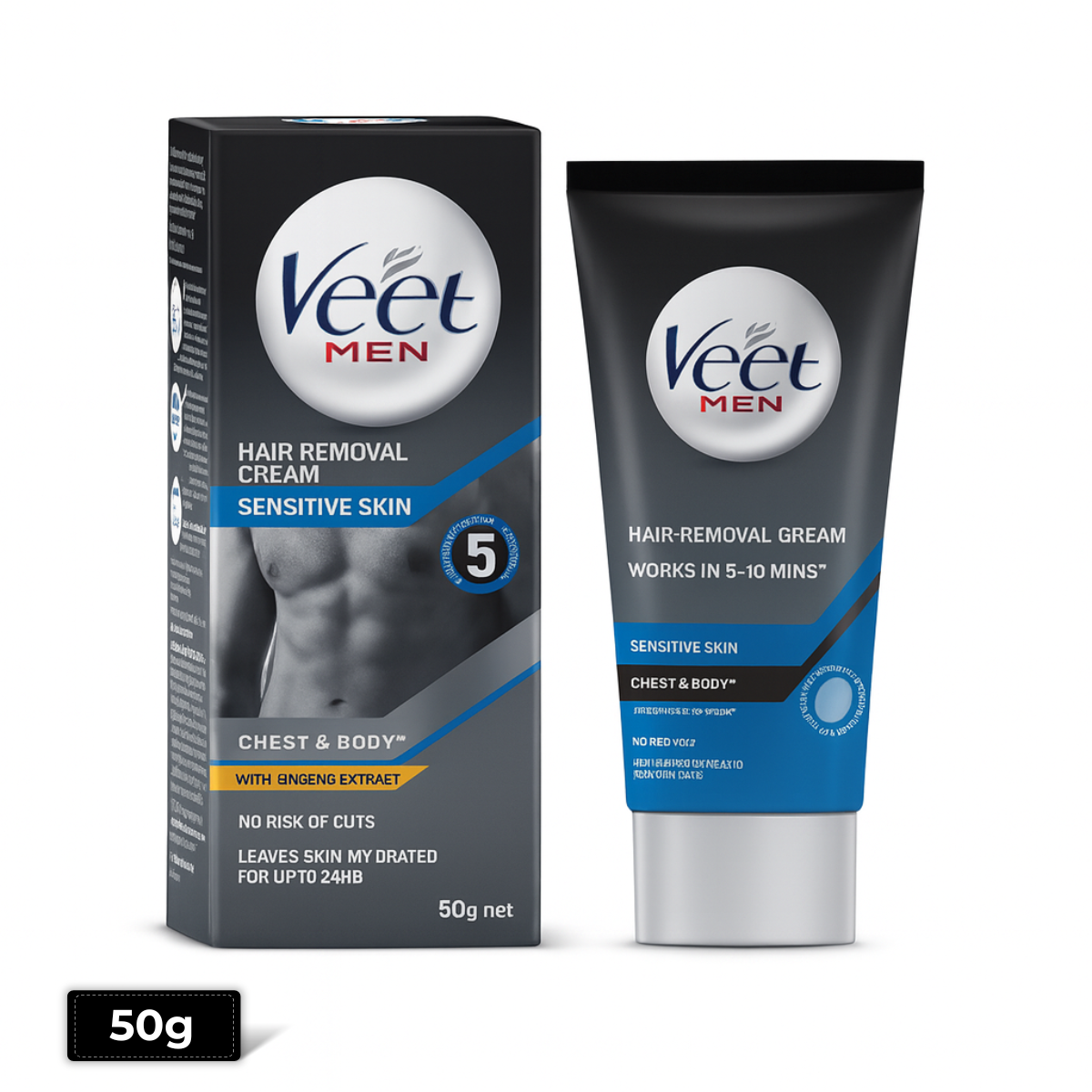 Veet Men Hair Removal Cream for Sensitive Skin 50g – Quick Gentle Hair Removal for Men